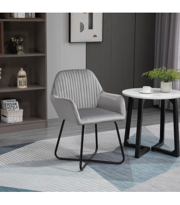 Modern Accent Chair Velvet-Feel Upholstered Lounge Armchair Metal Base Grey