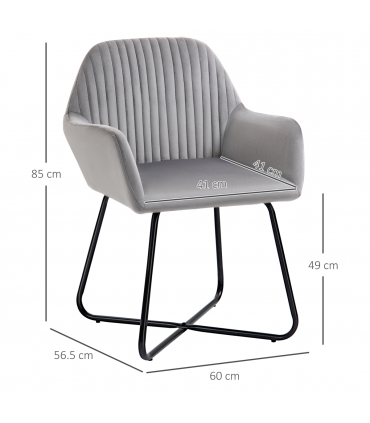 Modern Accent Chair Velvet-Feel Upholstered Lounge Armchair Metal Base Grey