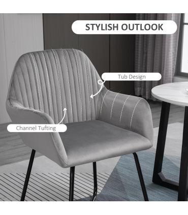 Modern Accent Chair Velvet-Feel Upholstered Lounge Armchair Metal Base Grey