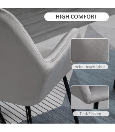 Modern Accent Chair Velvet-Feel Upholstered Lounge Armchair Metal Base Grey