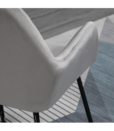 Modern Accent Chair Velvet-Feel Upholstered Lounge Armchair Metal Base Grey