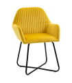 Modern Accent Chair Velvet-Feel Upholstered Lounge Armchair Metal Base Yellow