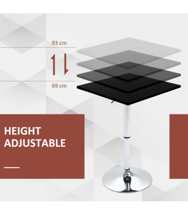 Modern Adjustable Counter Bar TableBlack and Silver Frame