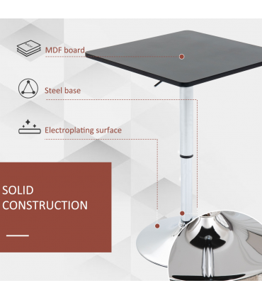 Modern Adjustable Counter Bar TableBlack and Silver Frame