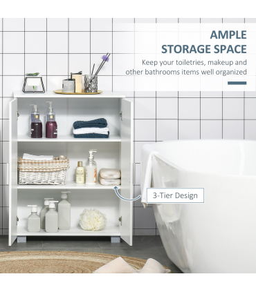 Modern Bathroom Floor Cabinet,  with 3 Tier Shelves, White