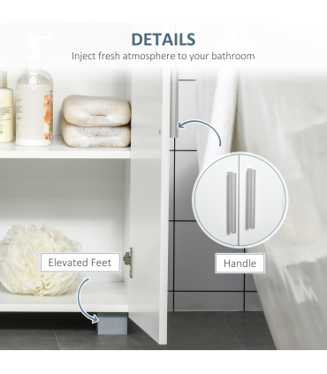 Modern Bathroom Floor Cabinet,  with 3 Tier Shelves, White