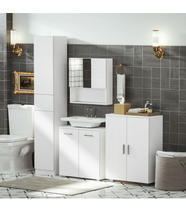 Modern Bathroom Floor Cabinet,  with 3 Tier Shelves, White