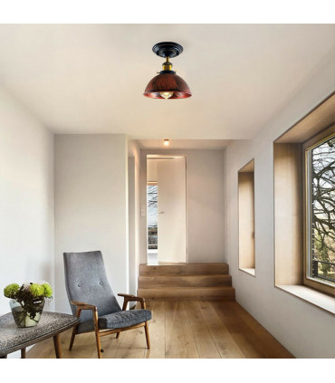 Ceiling Light Industrial Retro Rustic Red Metal Flush Mount Fitting 14cm x 4cm