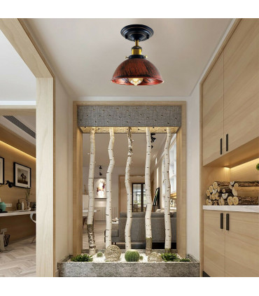 Ceiling Light Industrial Retro Rustic Red Metal Flush Mount Fitting 14cm x 4cm