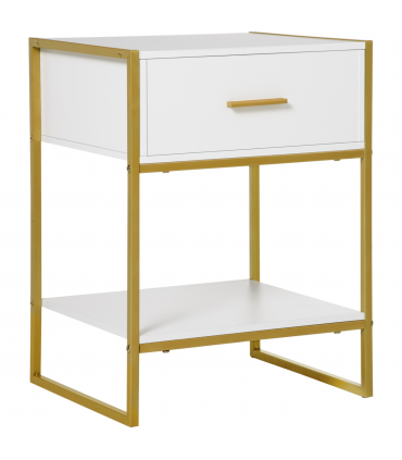 Modern Bedside Table Side Table Nightstand w/ Drawer Shelf White Gold