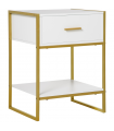 Modern Bedside Table Side Table Nightstand w/ Drawer Shelf White Gold