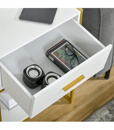 Modern Bedside Table Side Table Nightstand w/ Drawer Shelf White Gold