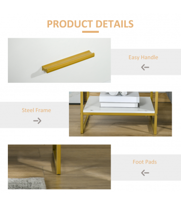 Modern Bedside Table Side Table Nightstand w/ Drawer Shelf White Gold