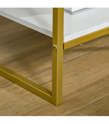 Modern Bedside Table Side Table Nightstand w/ Drawer Shelf White Gold