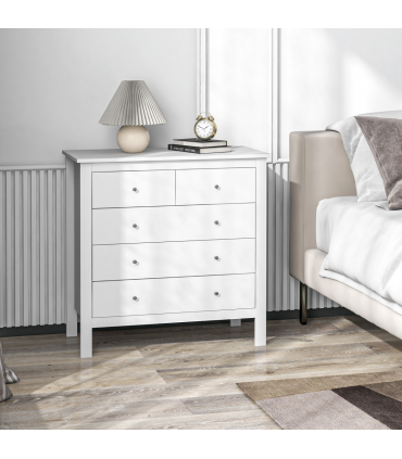Modern Chest of Drawers, 5 Drawer Storage Cabinet White
