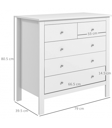 Modern Chest of Drawers, 5 Drawer Storage Cabinet White