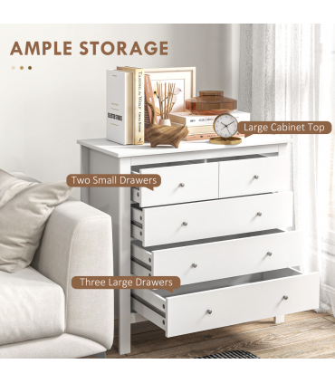 Modern Chest of Drawers, 5 Drawer Storage Cabinet White