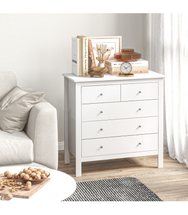 Modern Chest of Drawers, 5 Drawer Storage Cabinet White