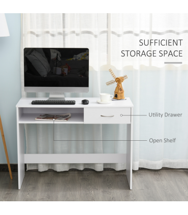 Modern Computer w/ Shelf Drawer Standing Writing Station White