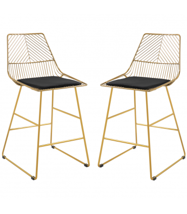 Modern Counter Height Bar Stools Set of 2 pcs Wire Metal Barstools for Kitchen