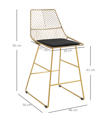 Modern Counter Height Bar Stools Set of 2 pcs Wire Metal Barstools for Kitchen