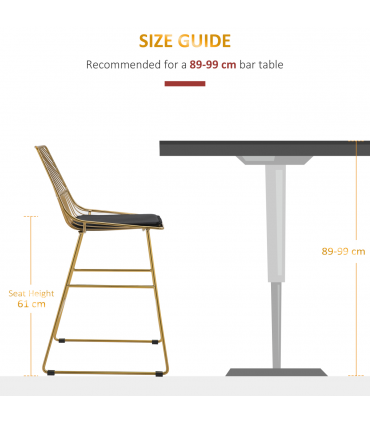 Modern Counter Height Bar Stools Set of 2 pcs Wire Metal Barstools for Kitchen