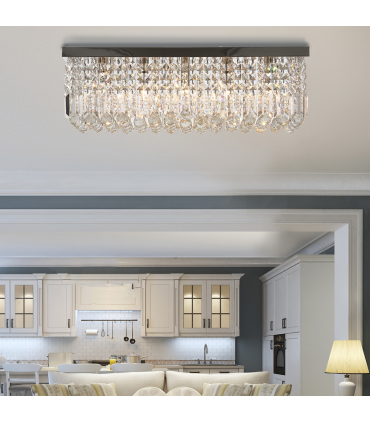 Modern Crystal Ceiling Light Square Crystal Chandelier E14 Base, Silver