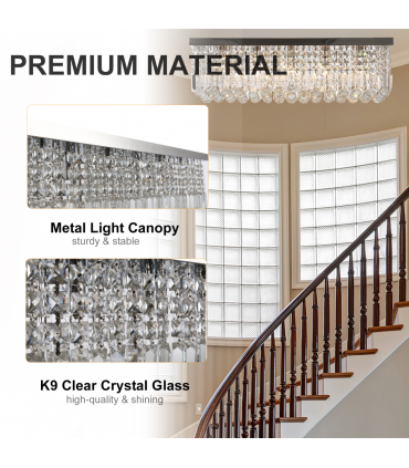 Modern Crystal Ceiling Light Square Crystal Chandelier E14 Base, Silver