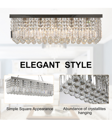 Modern Crystal Ceiling Light Square Crystal Chandelier E14 Base, Silver