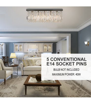 Modern Crystal Ceiling Light Square Crystal Chandelier E14 Base, Silver