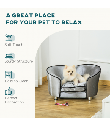 Modern Dog Sofa Couch Puppy Bed Kitten Lounge w/Storage Pocket Removable Cushion