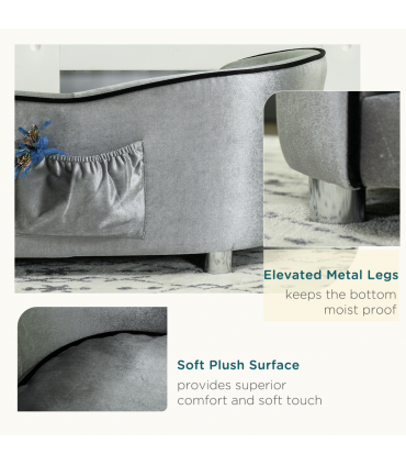 Modern Dog Sofa Couch Puppy Bed Kitten Lounge w/Storage Pocket Removable Cushion