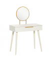 Modern Dressing Table with Round Mirror, Makeup Vanity Table with 2 Drawers White Desk w/ Mirror