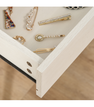 Modern Dressing Table with Round Mirror, Makeup Vanity Table with 2 Drawers White Desk w/ Mirror