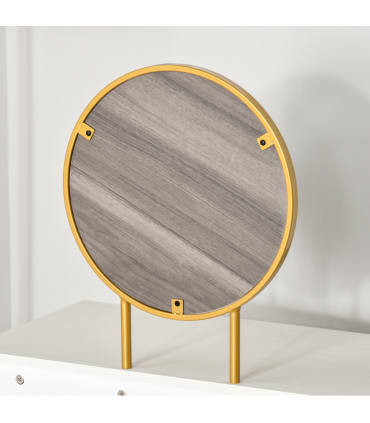 Modern Dressing Table with Round Mirror, Makeup Vanity Table with 2 Drawers White Desk w/ Mirror