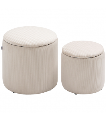 Modern Fabric Storage Ottoman with Removable Lid, Set of 2, Foot Stool, Cream White
