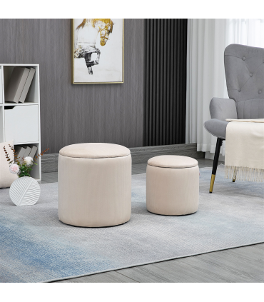 Modern Fabric Storage Ottoman with Removable Lid, Set of 2, Foot Stool, Cream White