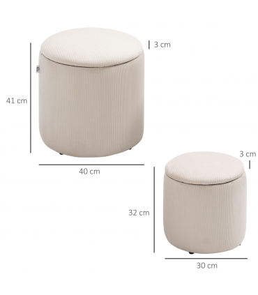 Modern Fabric Storage Ottoman with Removable Lid, Set of 2, Foot Stool, Cream White