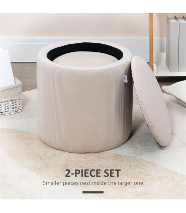Modern Fabric Storage Ottoman with Removable Lid, Set of 2, Foot Stool, Cream White