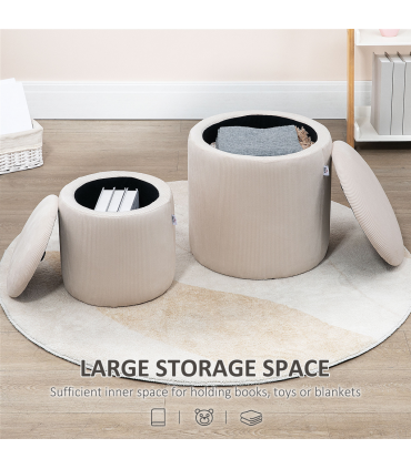 Modern Fabric Storage Ottoman with Removable Lid, Set of 2, Foot Stool, Cream White