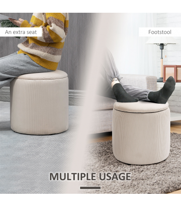 Modern Fabric Storage Ottoman with Removable Lid, Set of 2, Foot Stool, Cream White