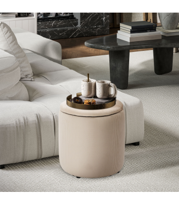 Modern Fabric Storage Ottoman with Removable Lid, Set of 2, Foot Stool, Cream White