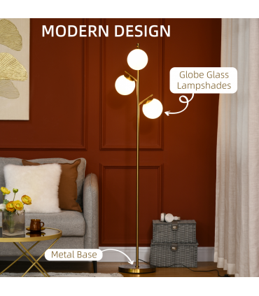 Modern Floor Lamp for Living Room Bedroom, 3 Light Tree Standing Lamp, Gold