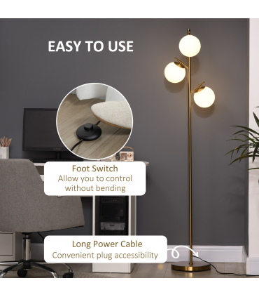 Modern Floor Lamp for Living Room Bedroom, 3 Light Tree Standing Lamp, Gold