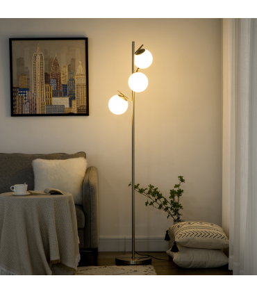 Modern Floor Lamp for Living Room Bedroom, 3 Light Tree Standing Lamp, Silver