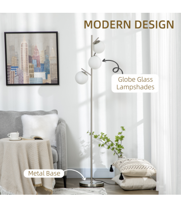 Modern Floor Lamp for Living Room Bedroom, 3 Light Tree Standing Lamp, Silver