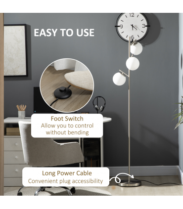 Modern Floor Lamp for Living Room Bedroom, 3 Light Tree Standing Lamp, Silver