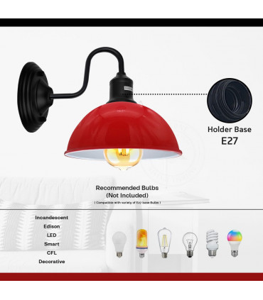Wall Light Modern Industrial Red Metal Arm E27 Sconce Fixture 21x21x23cm