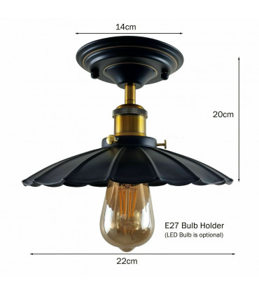 Ceiling Light Black Metal Umbrella Shape Indoor With Bulb 70cm x 4cm Hole