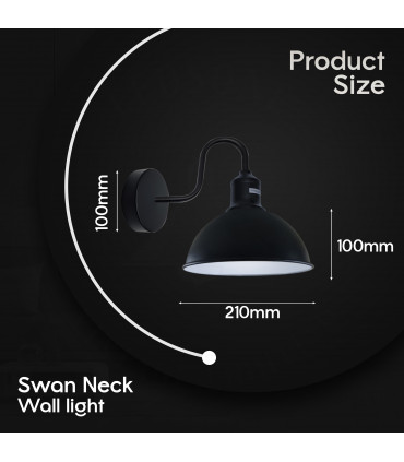 Wall Light Modern Industrial Swan Neck Metal Arm E27 Sconce Black inner white
